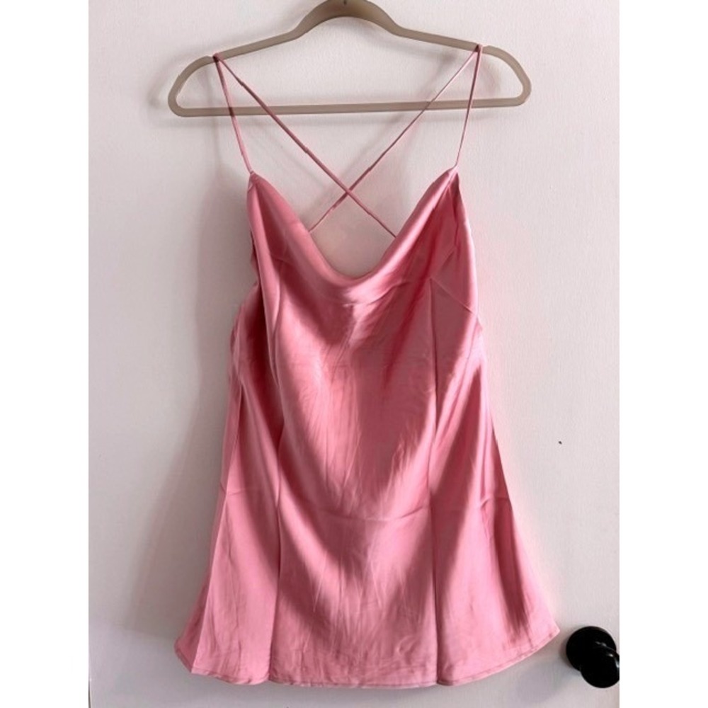 Reset by Jane Pink Satin Cowl Neck Cami Top Adjustable Straps JD820 Medium